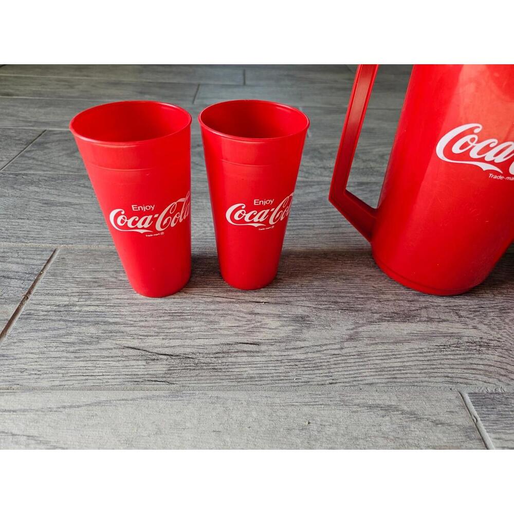 Alladinwear Vintage Enjoy Coca Cola Red Pitcher & Cup Set (5 Pieces) 2.5 QT - Picture 3 of 12
